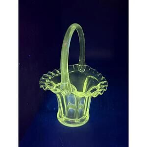 Fenton Clear Glass Basket – Post-1970s – Marked – UV Reactive Manganese